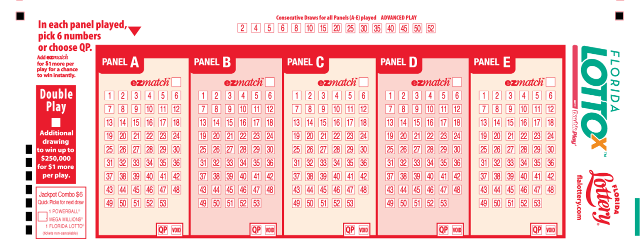 Florida Lotto Playslip